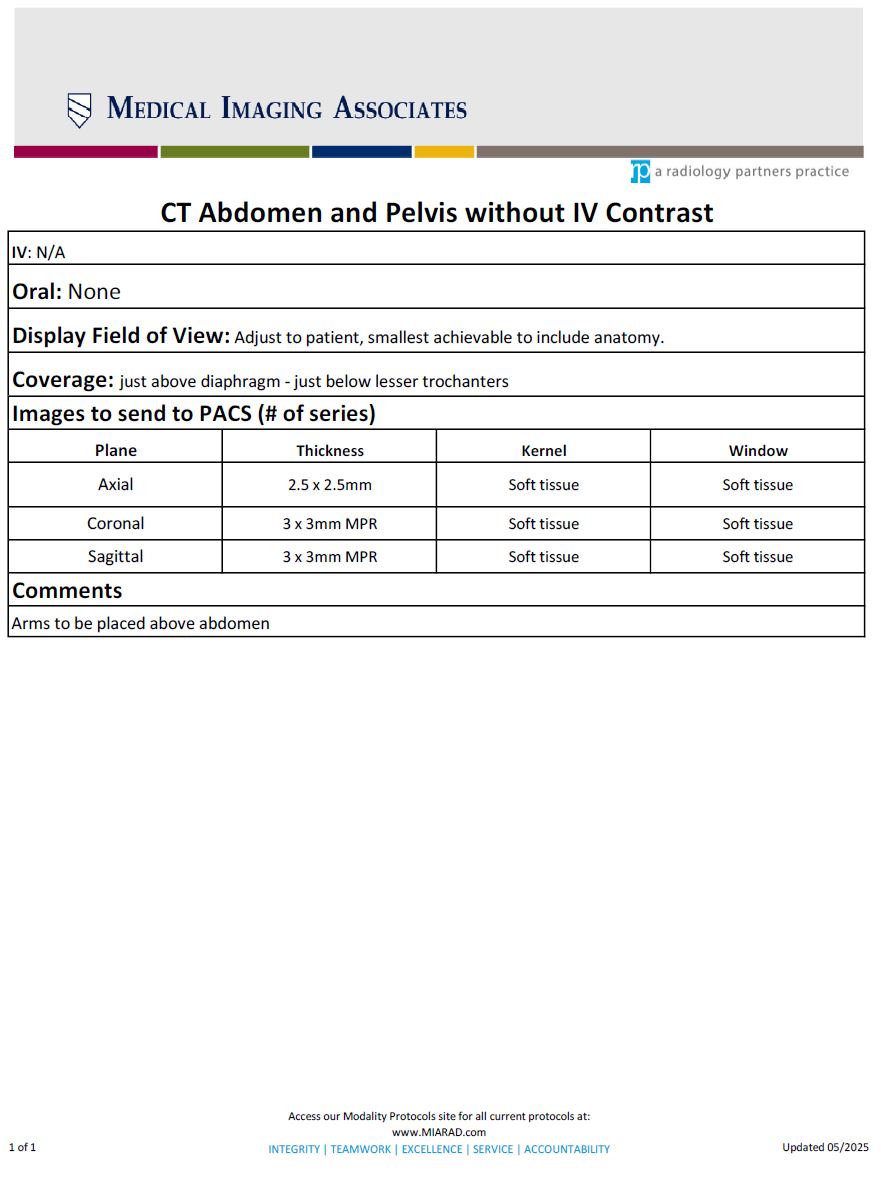 CT Abdomen and Pelvis without IV Contrast
